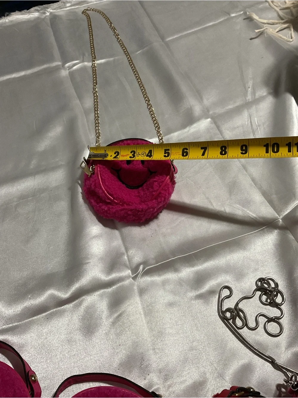 Fuchsia Smiley Faux-Fur Crossbody Bag